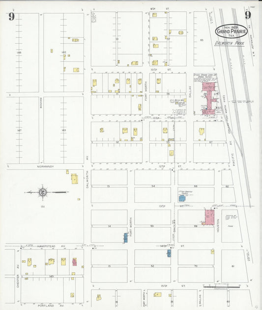 Sanborn Fire Insurance Map from Grand Prairie, Dallas County, Texas (1929), Sheet #0009 - Historic Sanborn Fire Insurance Map Print, vintage old map wall art, antique decor, genealogy gift, Texas Texas map