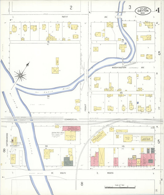 Sanborn Fire Insurance Map from Dayton, Columbia County, Washington (1909), Sheet #0004 - Historic Sanborn Fire Insurance Map Print, vintage old map wall art, antique decor, genealogy gift, Washington Washington map