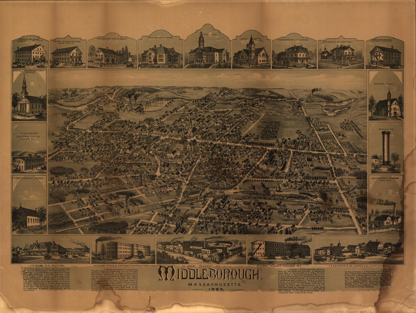 Middleborough, Massachusetts. (1889) – Historic Bird’s-Eye View Panorama Print