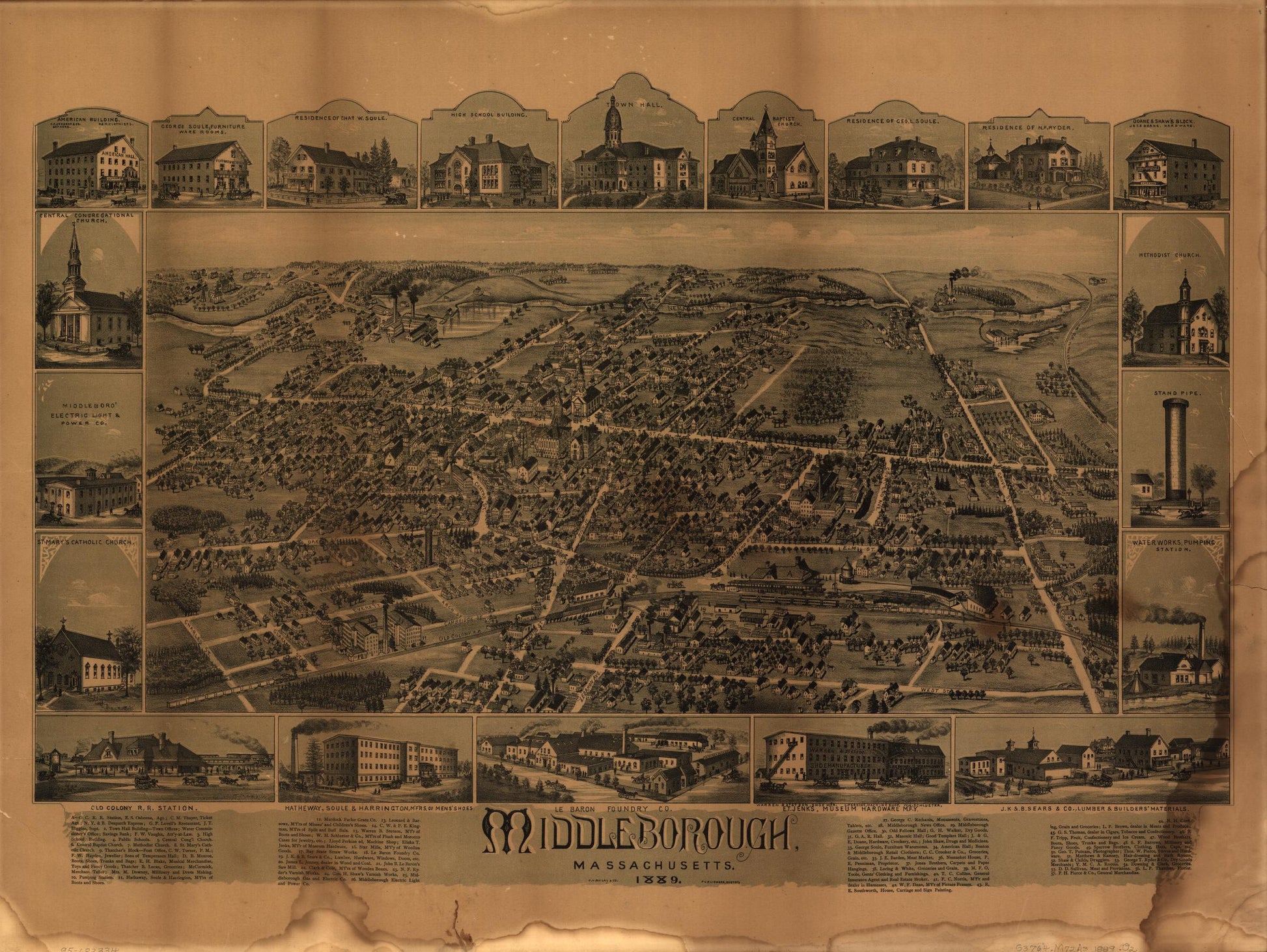 Middleborough, Massachusetts. (1889) – Historic Bird’s-Eye View Panorama Print