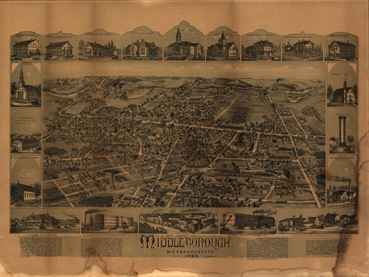 Middleborough, Massachusetts. (1889) – Historic Bird’s-Eye View Panorama Print