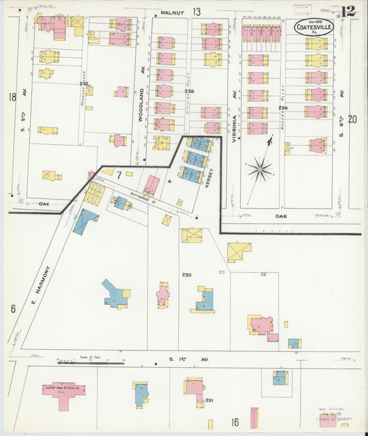 Sanborn Fire Insurance Map from Coatesville, Chester County, Pennsylvania (1909), Sheet #0012 - Historic Sanborn Fire Insurance Map Print, vintage old map wall art, antique decor, genealogy gift, Pennsylvania Pennsylvania map