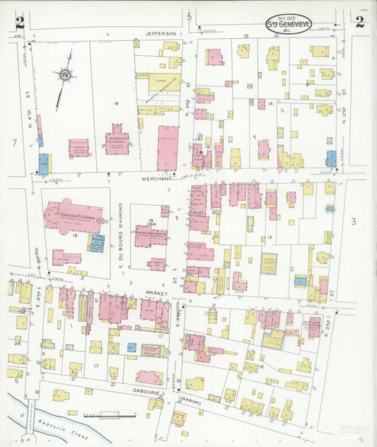 Sanborn Fire Insurance Map from Sainte Genevieve, Saint Genevieve County, Missouri (1929), Sheet #0002 - Historic Sanborn Fire Insurance Map Print, vintage old map wall art, antique decor, genealogy gift, Missouri Missouri map