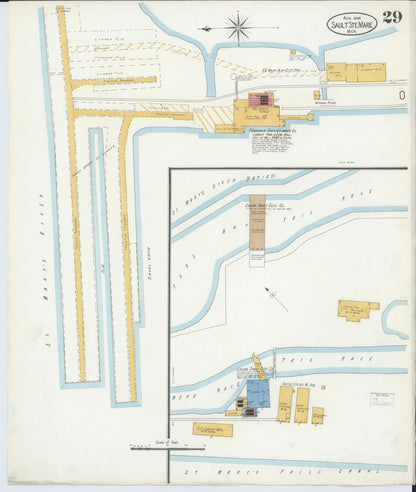 Sanborn Fire Insurance Map from Sault Sainte Marie, Chippewa County, Michigan (1906), Sheet #0029 - Historic Sanborn Fire Insurance Map Print, vintage old map wall art, antique decor, genealogy gift, Michigan Michigan map
