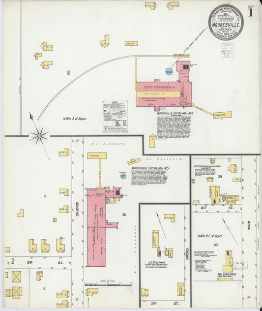 Sanborn Fire Insurance Map from Mooresville, Iredell County, North Carolina (1902), Sheet #0001 - Historic Sanborn Fire Insurance Map Print, vintage old map wall art, antique decor, genealogy gift, North Carolina North Carolina map