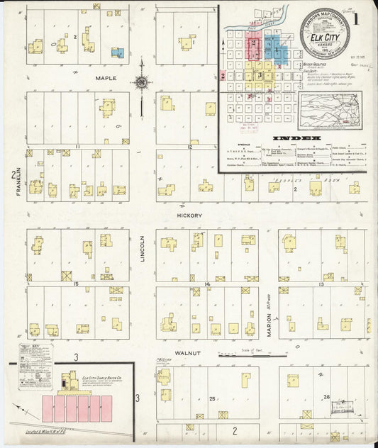 Sanborn Fire Insurance Map from Elk City, Montgomery County, Kansas (1915), Sheet #0001 - Historic Sanborn Fire Insurance Map Print, vintage old map wall art, antique decor, genealogy gift, Kansas Kansas map