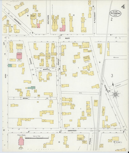 Sanborn Fire Insurance Map from Richmond, Sagadahoc County, Maine (1903), Sheet #0004 - Historic Sanborn Fire Insurance Map Print, vintage old map wall art, antique decor, genealogy gift, Maine Maine map