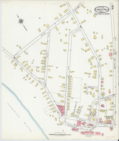 Sanborn Fire Insurance Map from South Hadley Falls, Hampshire County, Massachusetts (1918), Sheet #0007 - Historic Sanborn Fire Insurance Map Print, vintage old map wall art, antique decor, genealogy gift, Massachusetts Massachusetts map