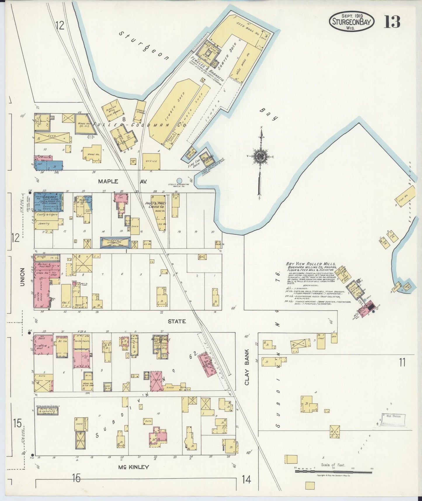 Sanborn Fire Insurance Map from Sturgeon Bay, Door County, Wisconsin (1919), Sheet #0013 - Complete Map Set gallery image, historic Sanborn map, vintage wall art, Wisconsin Wisconsin