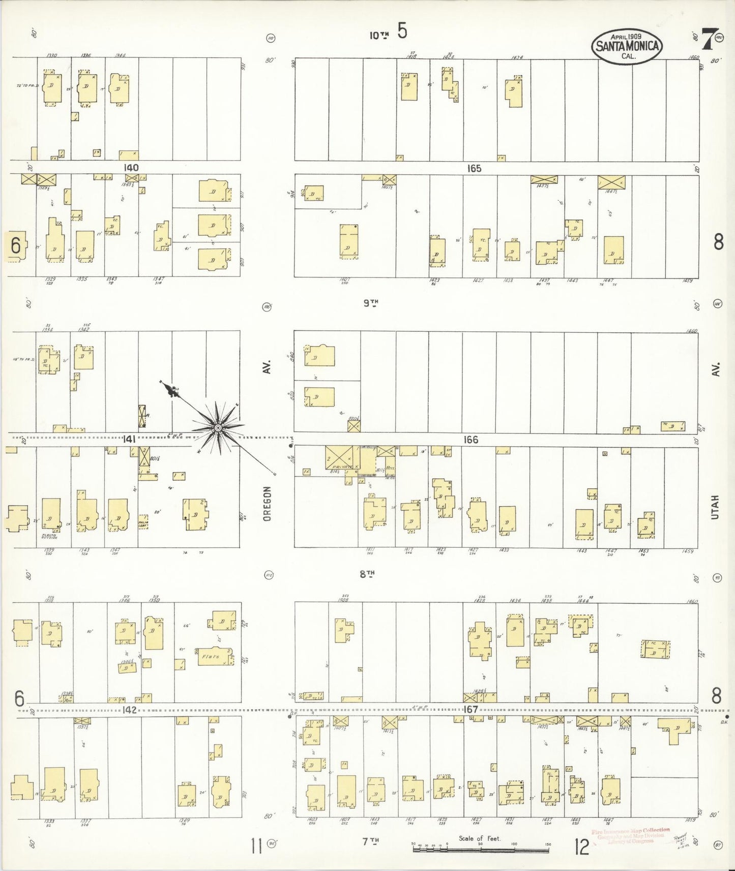Sanborn Fire Insurance Map from Santa Monica, Los Angeles County, California (1909), Sheet #0007 - Complete Map Set gallery image, historic Sanborn map, vintage wall art, California California