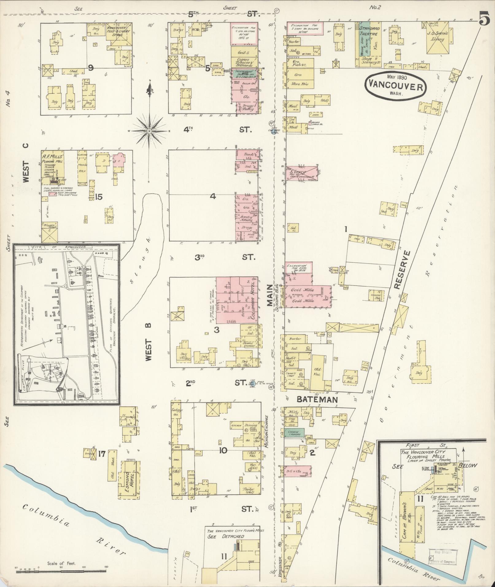 Sanborn Fire Insurance Map from Vancouver, Clark County, Washington (1890), Sheet #0005 - Historic Sanborn Fire Insurance Map Print, vintage old map wall art, antique decor, genealogy gift, Washington Washington map