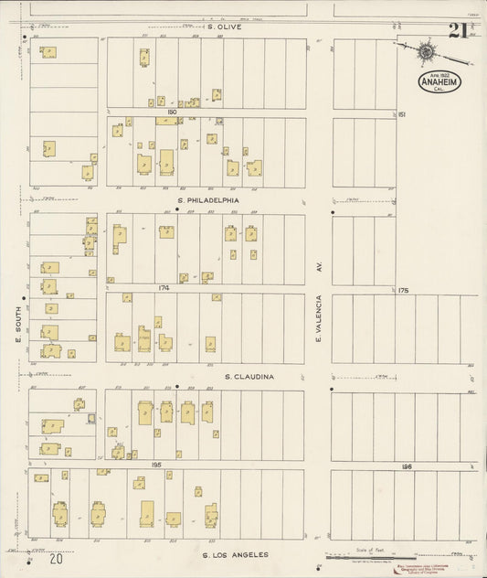 Sanborn Fire Insurance Map from Anaheim, Orange County, California (1922), Sheet #0021 - Historic Sanborn Fire Insurance Map Print, vintage old map wall art, antique decor, genealogy gift, California California map