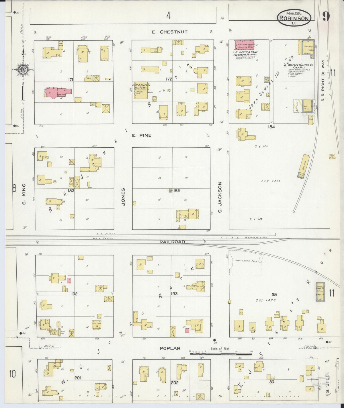 Sanborn Fire Insurance Map from Robinson, Crawford County, Illinois (1916), Sheet #0009 - Historic Sanborn Fire Insurance Map Print, vintage old map wall art, antique decor, genealogy gift, Illinois Illinois map