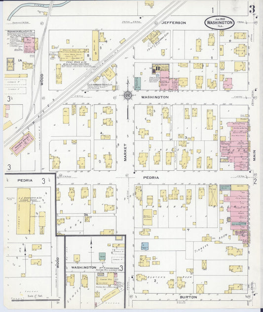 Sanborn Fire Insurance Map from Washington, Tazewell County, Illinois (1910), Sheet #0003 - Historic Sanborn Fire Insurance Map Print, vintage old map wall art, antique decor, genealogy gift, Illinois Illinois map