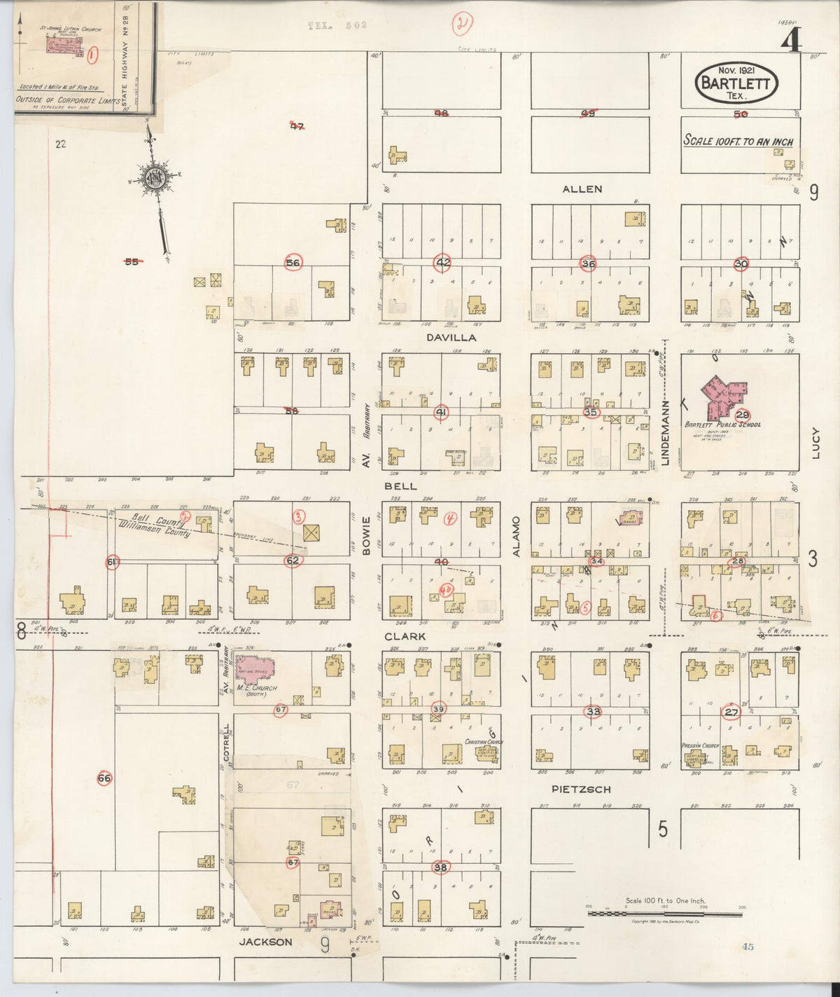 Sanborn Fire Insurance Map from Bartlett, Bell and Williamson Counties, Texas (1940), Sheet #0004 - Complete Map Set gallery image, historic Sanborn map, vintage wall art, Texas Texas