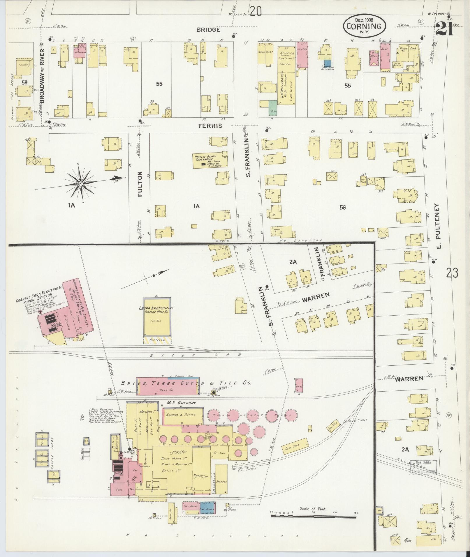 Sanborn Fire Insurance Map from Corning, Steuben County, New York (1908), Sheet #0021 - Complete Map Set gallery image, historic Sanborn map, vintage wall art, New York New York