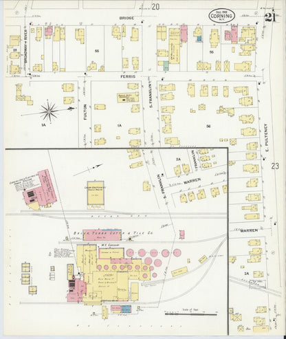 Sanborn Fire Insurance Map from Corning, Steuben County, New York (1908), Sheet #0021 - Complete Map Set gallery image, historic Sanborn map, vintage wall art, New York New York