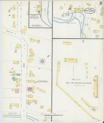 Sanborn Fire Insurance Map from Brattleboro, Windham County, Vermont (1896), Sheet #0008 - Complete Map Set gallery image, historic Sanborn map, vintage wall art, Vermont Vermont