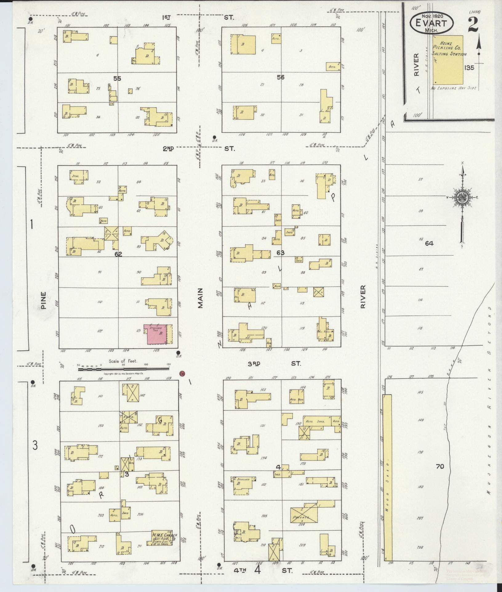 Sanborn Fire Insurance Map from Evart, Osceola County, Michigan (1920), Sheet #0002 - Historic Sanborn Fire Insurance Map Print, vintage old map wall art, antique decor, genealogy gift, Michigan Michigan map