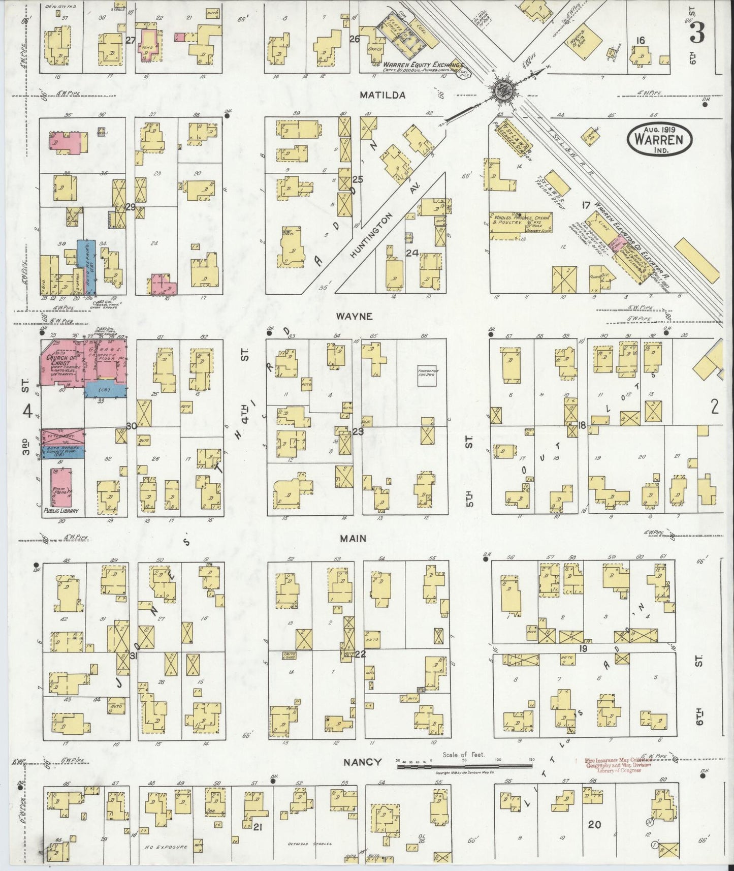 Sanborn Fire Insurance Map from Warren, Huntington County, Indiana (1919), Sheet #0003 - Complete Map Set gallery image, historic Sanborn map, vintage wall art, Indiana Indiana