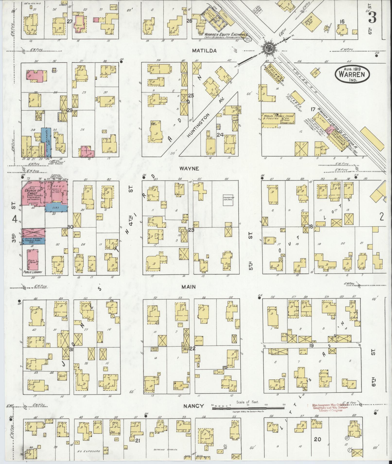 Sanborn Fire Insurance Map from Warren, Huntington County, Indiana (1919), Sheet #0003 - Complete Map Set gallery image, historic Sanborn map, vintage wall art, Indiana Indiana