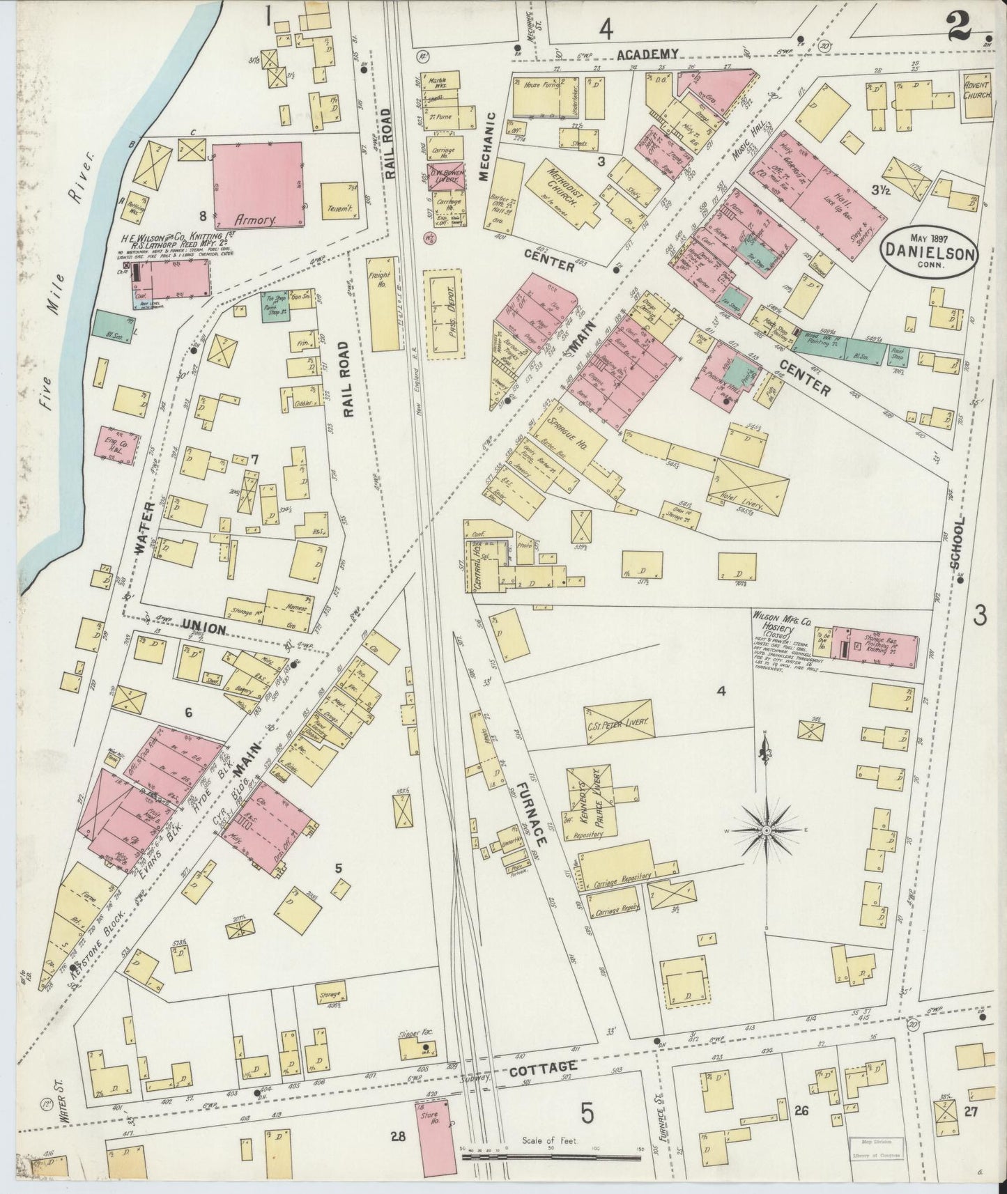 Sanborn Fire Insurance Map from Danielson, Windham County, Connecticut (1897), Sheet #0002 - Complete Map Set gallery image, historic Sanborn map, vintage wall art, Connecticut Connecticut