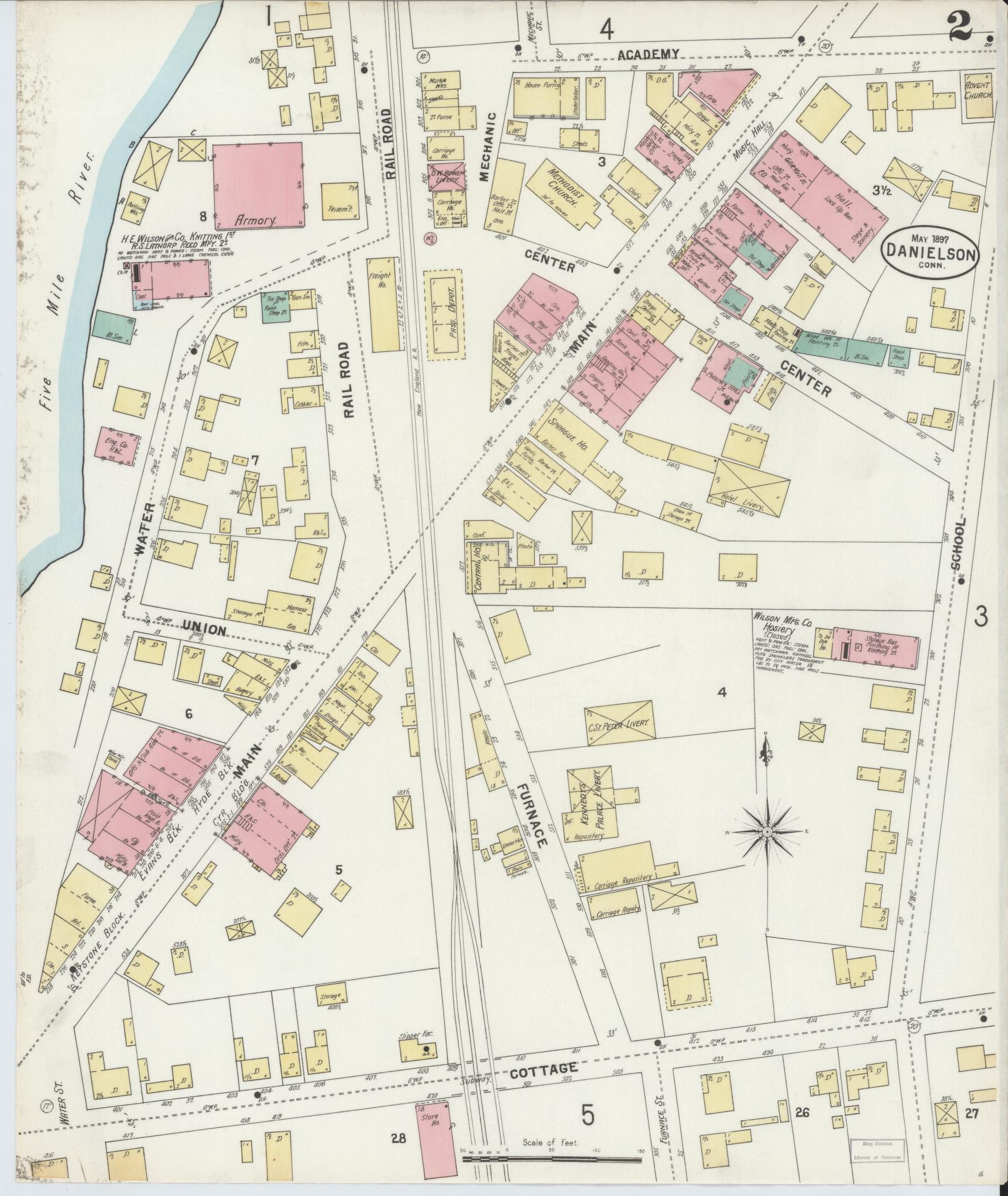 Sanborn Fire Insurance Map from Danielson, Windham County, Connecticut (1897), Sheet #0002 - Complete Map Set gallery image, historic Sanborn map, vintage wall art, Connecticut Connecticut