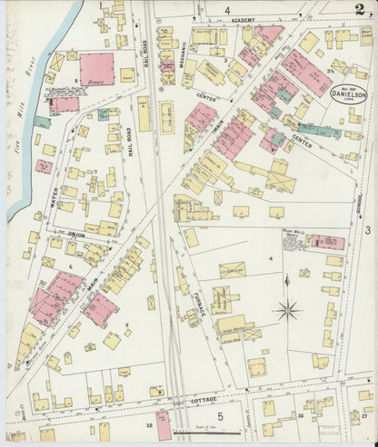Sanborn Fire Insurance Map from Danielson, Windham County, Connecticut (1897), Sheet #0002 - Complete Map Set gallery image, historic Sanborn map, vintage wall art, Connecticut Connecticut