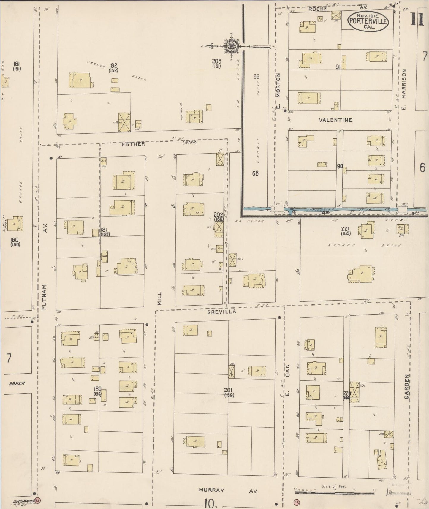 Sanborn Fire Insurance Map from Porterville, Tulare County, California (1912), Sheet #0011 - Complete Map Set gallery image, historic Sanborn map, vintage wall art, California California
