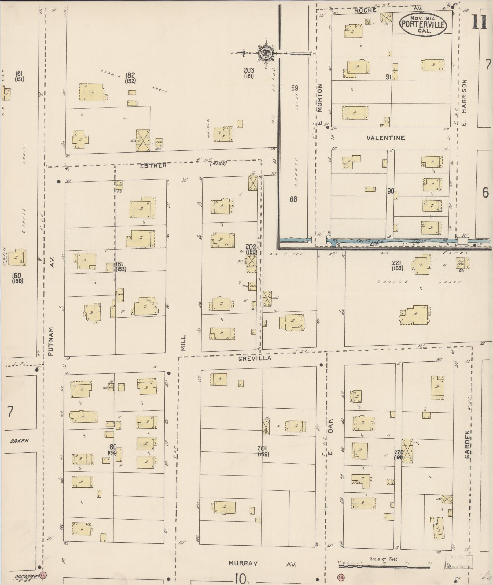 Sanborn Fire Insurance Map from Porterville, Tulare County, California (1912), Sheet #0011 - Complete Map Set gallery image, historic Sanborn map, vintage wall art, California California