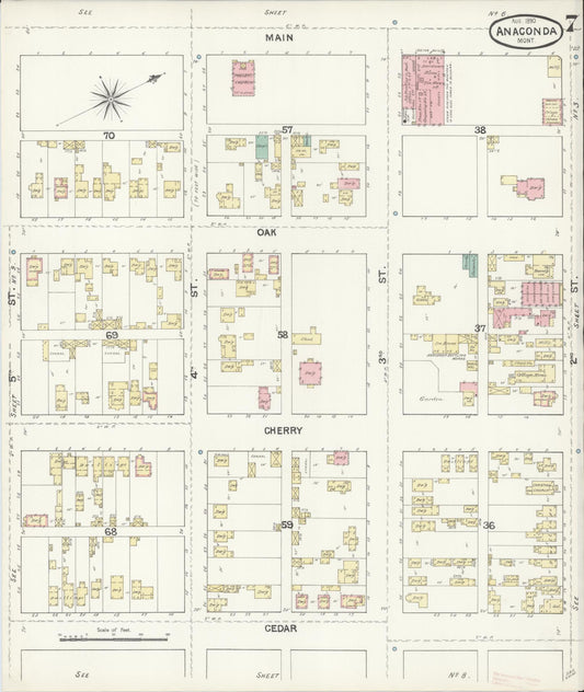 Sanborn Fire Insurance Map from Anaconda, Deer Lodge County, Montana (1890), Sheet #0007 - Historic Sanborn Fire Insurance Map Print, vintage old map wall art, antique decor, genealogy gift, Montana Montana map