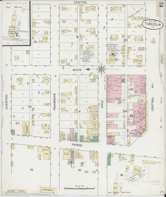 Sanborn Fire Insurance Map from Tuscola, Douglas County, Illinois (1887), Sheet #0002 - Historic Sanborn Fire Insurance Map Print, vintage old map wall art, antique decor, genealogy gift, Illinois Illinois map
