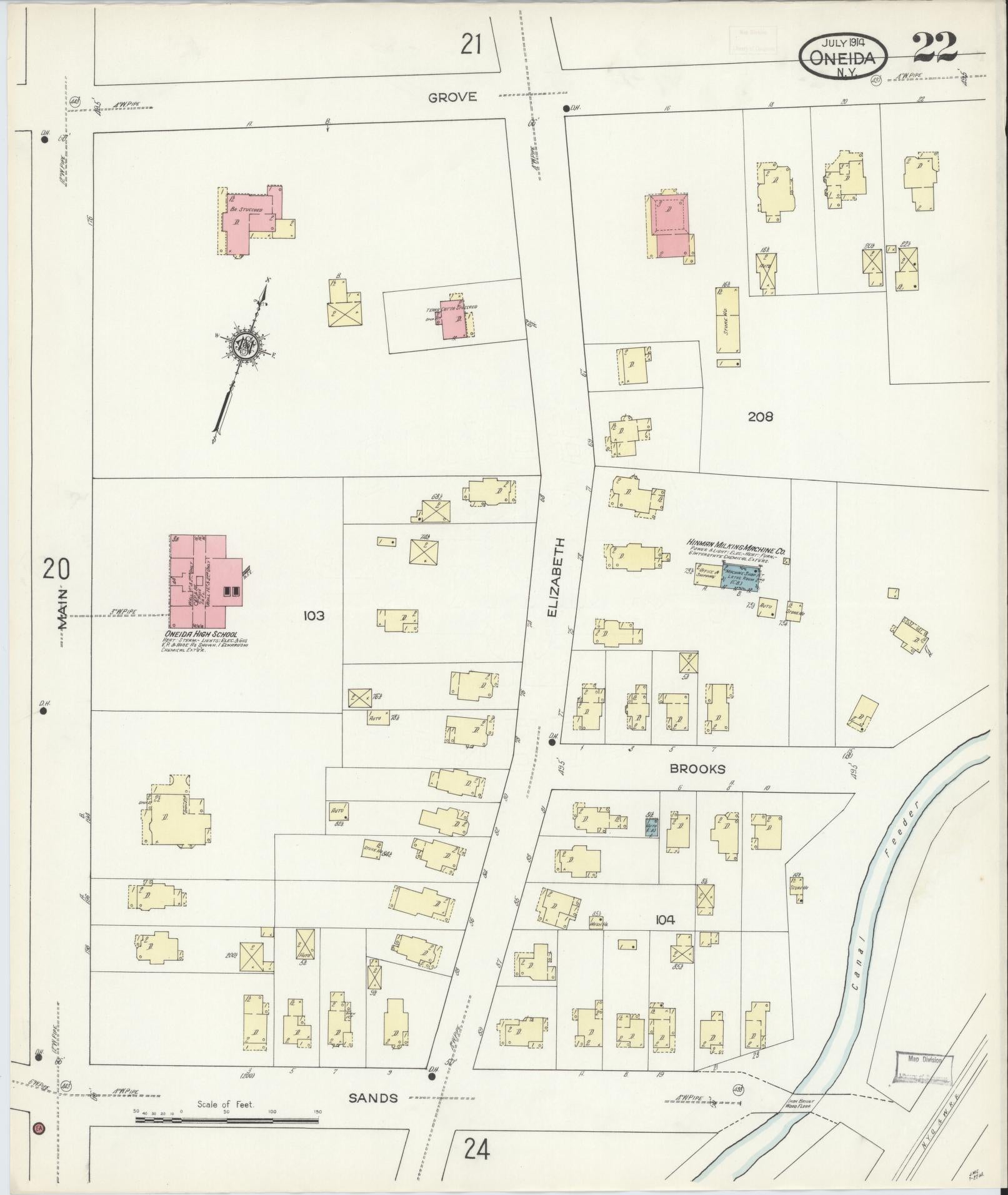 Sanborn Fire Insurance Map from Oneida, Madison County, New York (1914), Sheet #0022 - Complete Map Set gallery image, historic Sanborn map, vintage wall art, New York New York