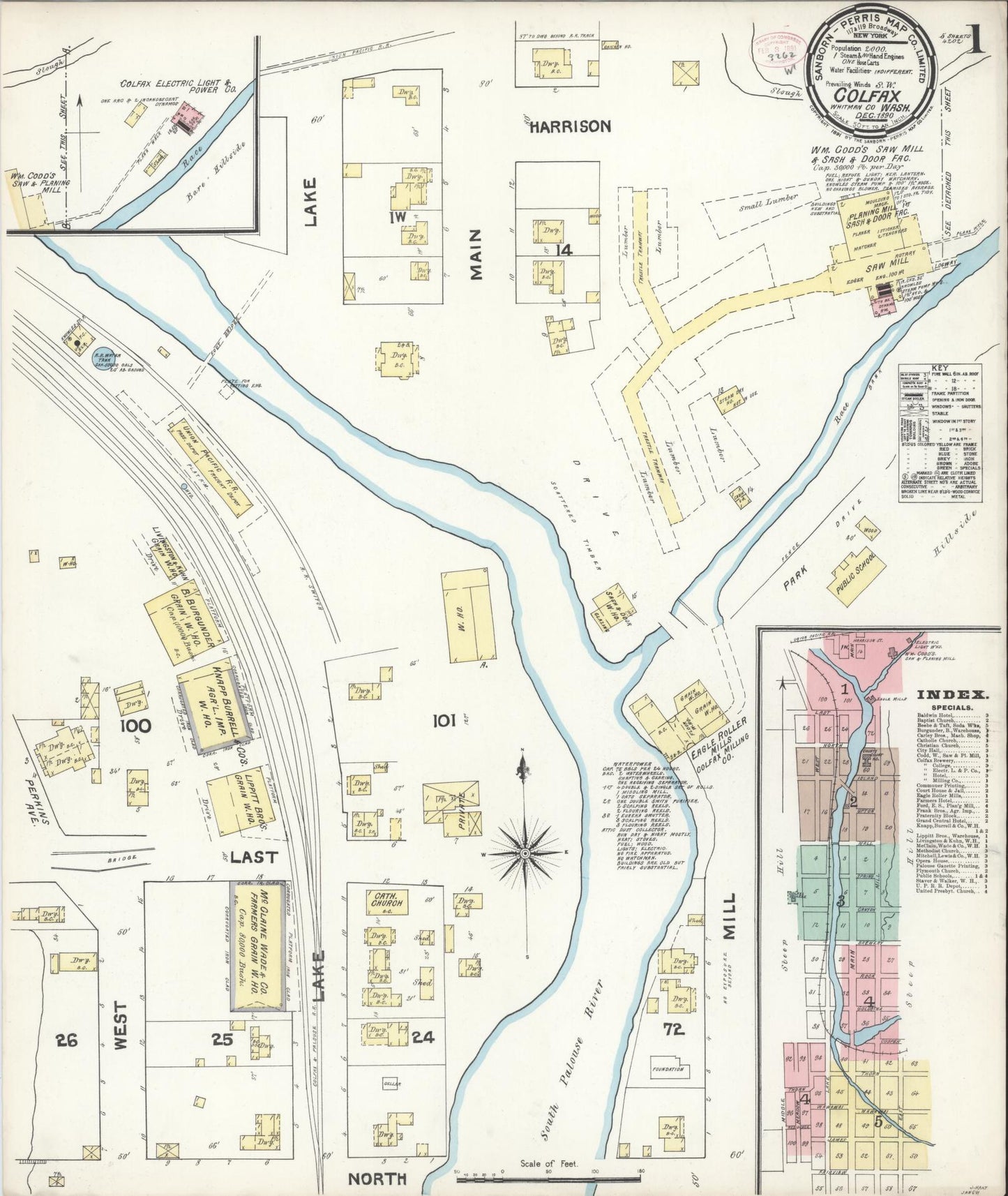 Sanborn Fire Insurance Map from Colfax, Whitman County, Washington (1890), Sheet #0001 - Complete Map Set gallery image, historic Sanborn map, vintage wall art, Washington Washington