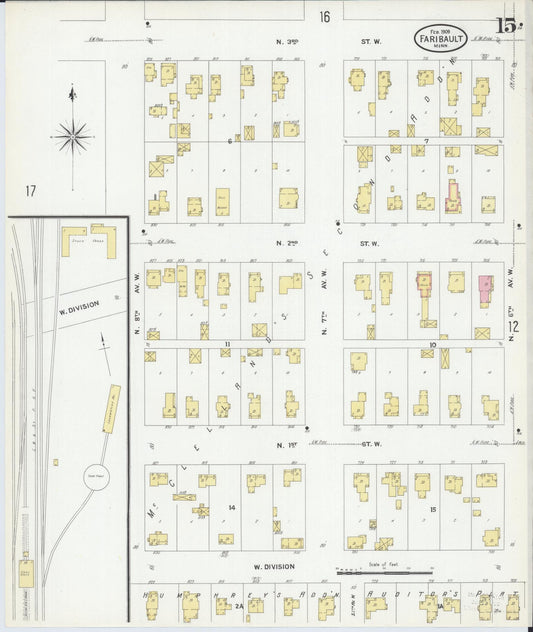 Sanborn Fire Insurance Map from Faribault, Rice County, Minnesota (1909), Sheet #0015 - Historic Sanborn Fire Insurance Map Print, vintage old map wall art, antique decor, genealogy gift, Minnesota Minnesota map