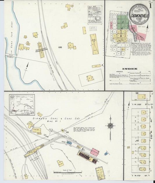 Sanborn Fire Insurance Map from Diamondville, Lincoln County, Wyoming (1920), Sheet #0001 - Historic Sanborn Fire Insurance Map Print, vintage old map wall art, antique decor, genealogy gift, Wyoming Wyoming map