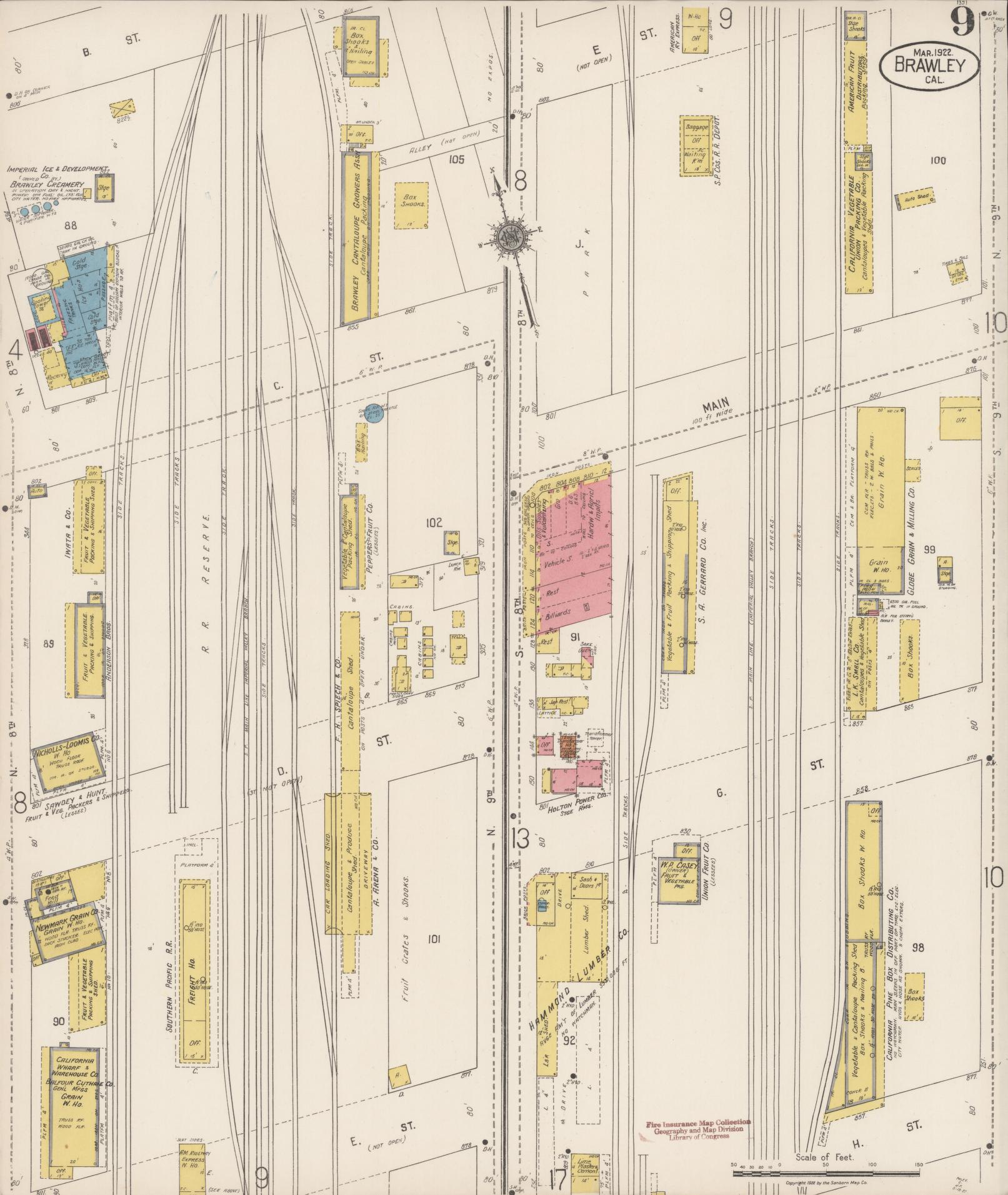 Sanborn Fire Insurance Map from Brawley, Imperial County, California (1922), Sheet #0009 - Historic Sanborn Fire Insurance Map Print, vintage old map wall art, antique decor, genealogy gift, California California map