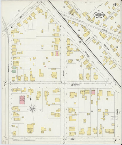 Sanborn Fire Insurance Map from New Bern, Craven County, North Carolina (1898), Sheet #0006 - Complete Map Set gallery image, historic Sanborn map, vintage wall art, North Carolina North Carolina
