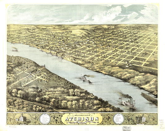 Bird's eye view of the city of Atchison, Atchison Co., Kansas 186[9] (1869) – Historic Bird’s-Eye View Panorama Print