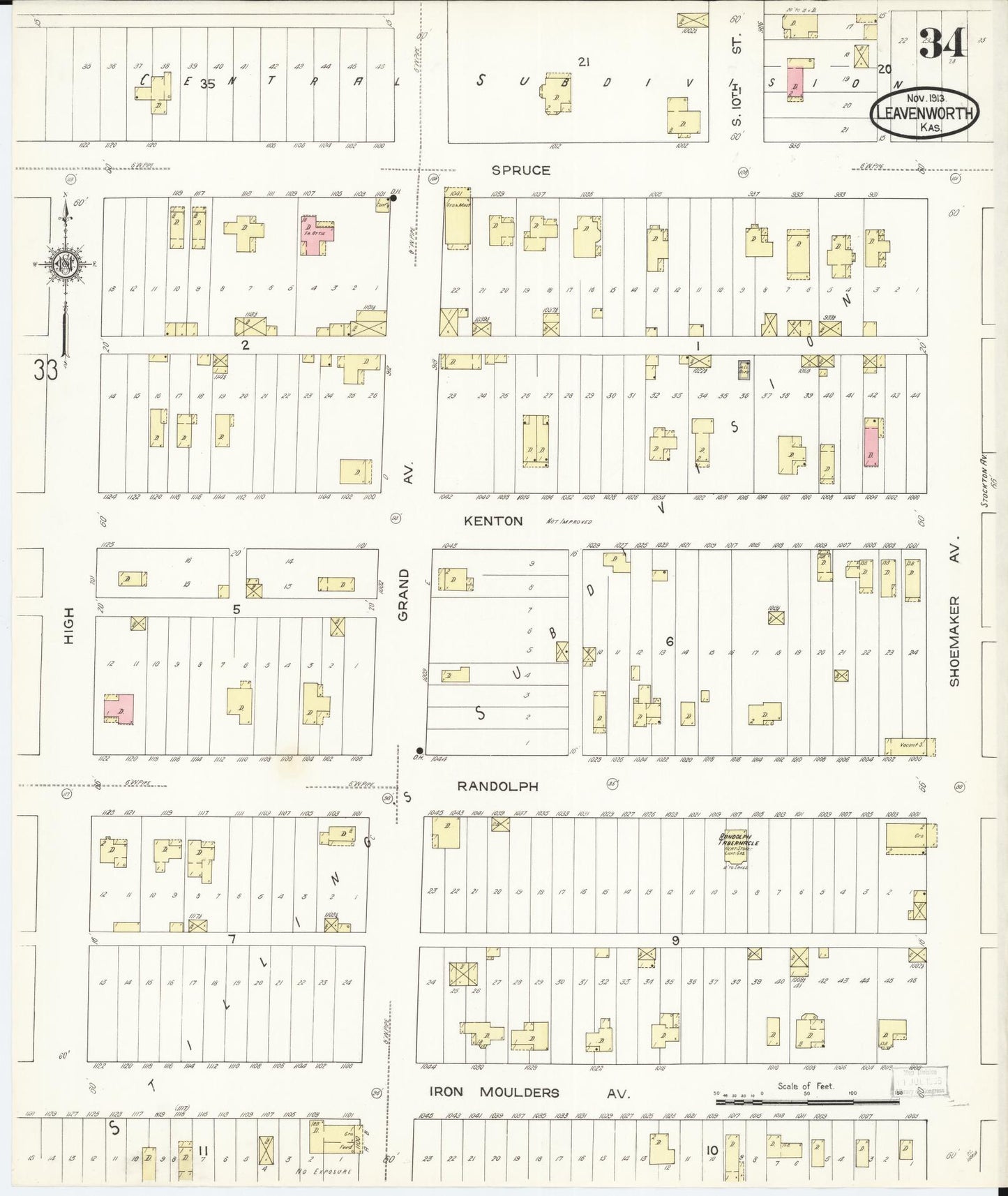 Sanborn Fire Insurance Map from Leavenworth, Leavenworth County, Kansas (1913), Sheet #0035 - Complete Map Set gallery image, historic Sanborn map, vintage wall art, Kansas Kansas