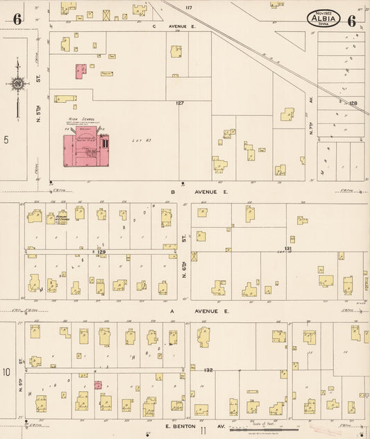 Sanborn Fire Insurance Map from Albia, Monroe County, Iowa (1922), Sheet #0006 - Historic Sanborn Fire Insurance Map Print, vintage old map wall art