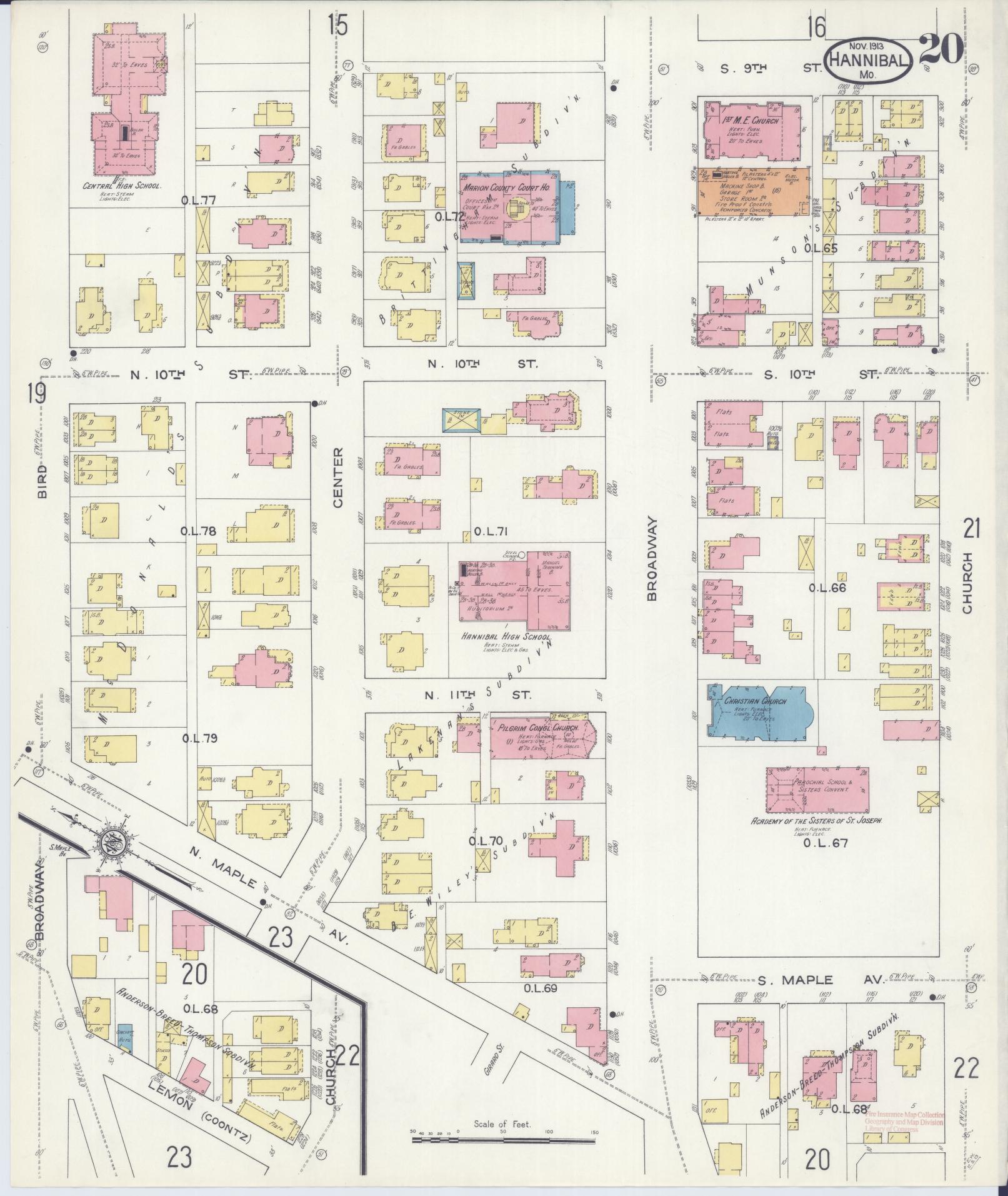 Sanborn Fire Insurance Map from Hannibal, Marion County, Missouri (1913), Sheet #0020 - Complete Map Set gallery image, historic Sanborn map, vintage wall art, Missouri Missouri