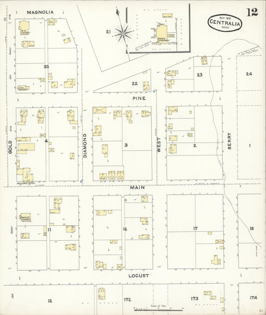 Sanborn Fire Insurance Map from Centralia, Lewis County, Washington (1891), Sheet #0012 - Historic Sanborn Fire Insurance Map Print, vintage old map wall art, antique decor, genealogy gift, Washington Washington map