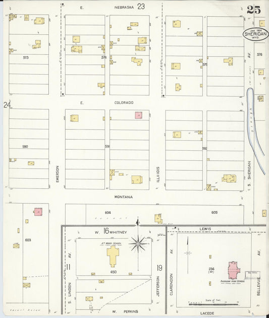 Sanborn Fire Insurance Map from Sheridan, Sheridan County, Wyoming (1908), Sheet #0025 - Historic Sanborn Fire Insurance Map Print, vintage old map wall art, antique decor, genealogy gift, Wyoming Wyoming map