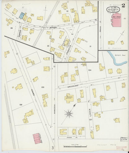 Sanborn Fire Insurance Map from Quincy, Norfolk County, Massachusetts (1896), Sheet #0002 - Historic Sanborn Fire Insurance Map Print, vintage old map wall art, antique decor, genealogy gift, Massachusetts Massachusetts map