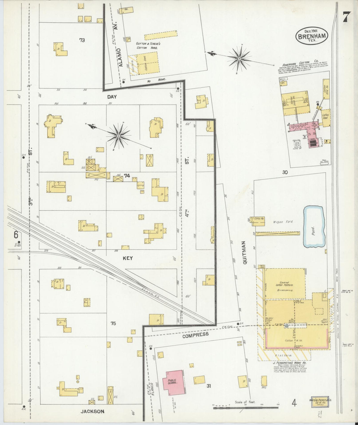 Sanborn Fire Insurance Map from Brenham, Washington County, Texas (1901), Sheet #0007 - Complete Map Set gallery image, historic Sanborn map, vintage wall art, Texas Texas