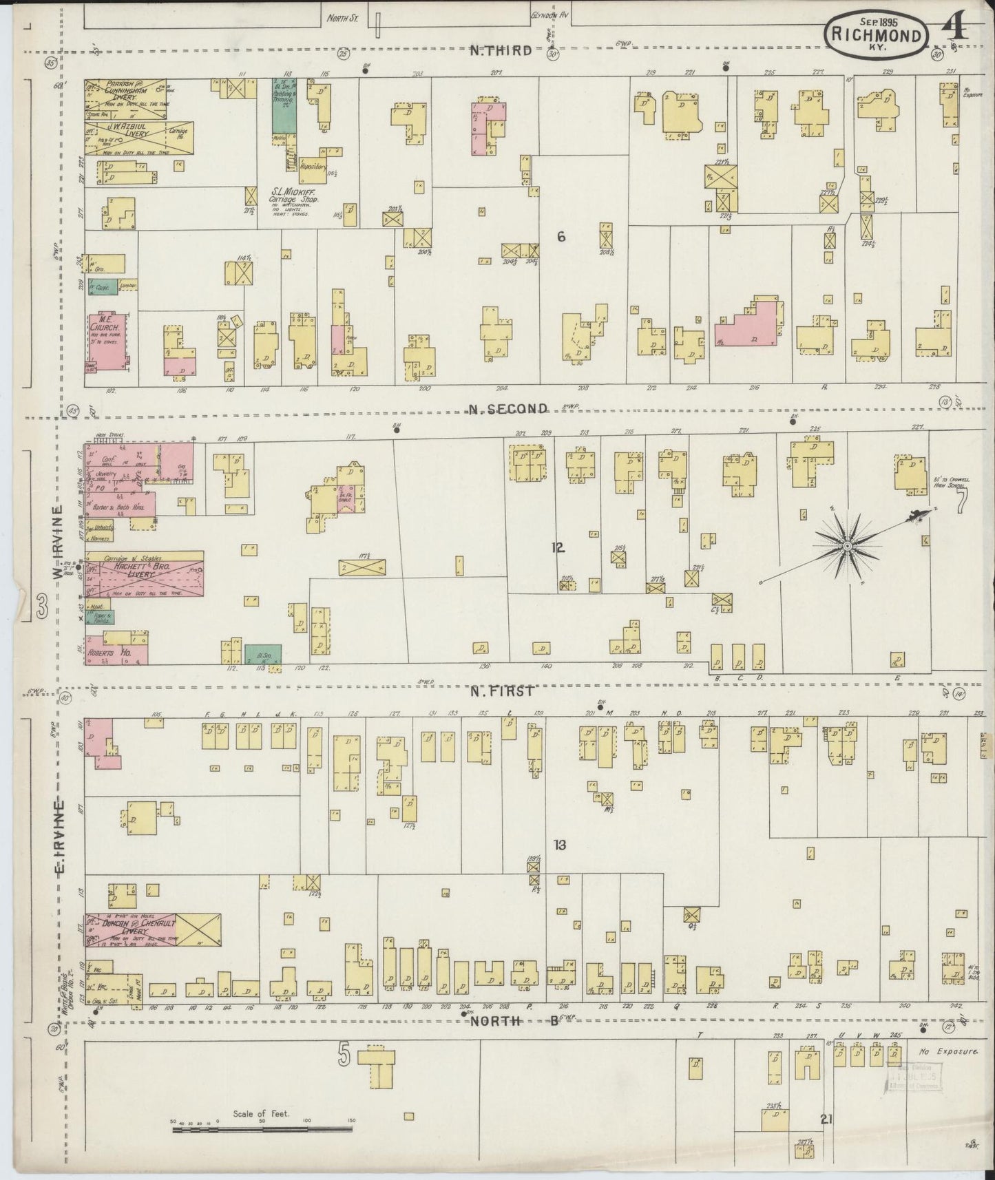 Sanborn Fire Insurance Map from Richmond, Madison County, Kentucky (1895), Sheet #0004 - Complete Map Set gallery image, historic Sanborn map, vintage wall art, Kentucky Kentucky