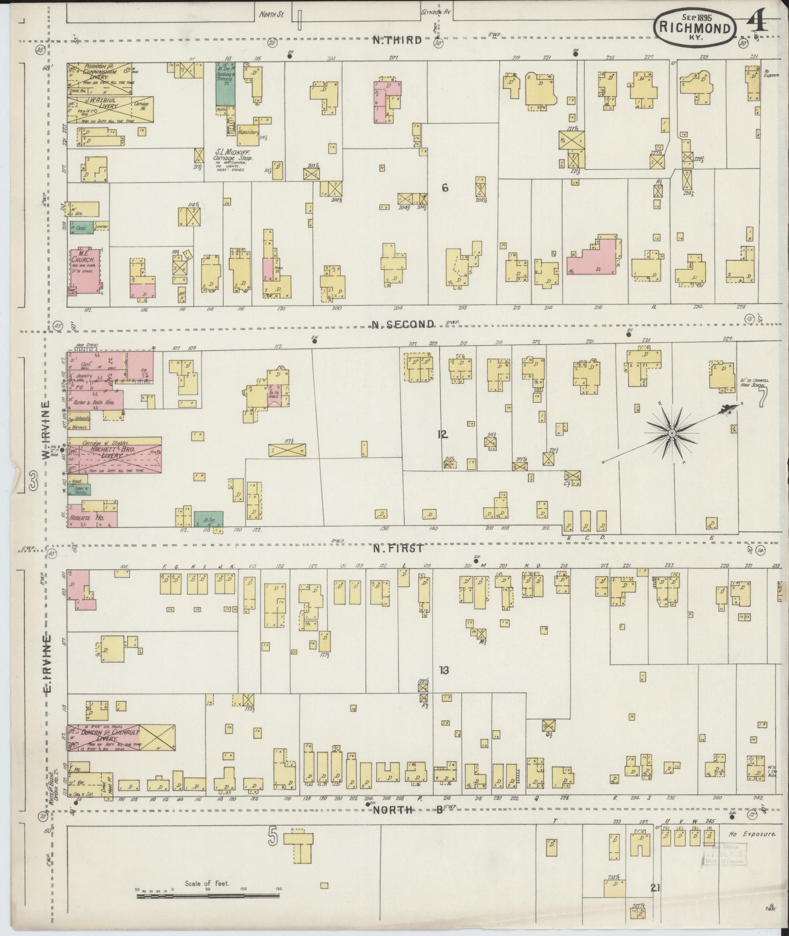 Sanborn Fire Insurance Map from Richmond, Madison County, Kentucky (1895), Sheet #0004 - Complete Map Set gallery image, historic Sanborn map, vintage wall art, Kentucky Kentucky