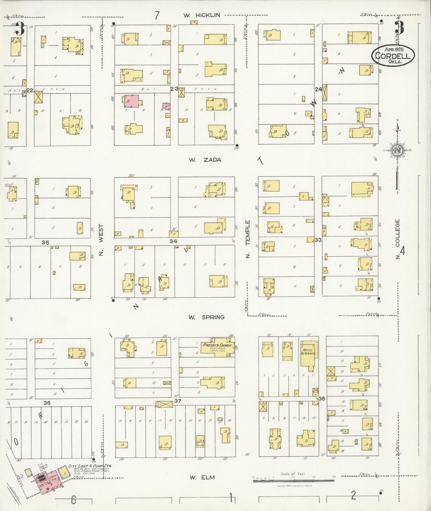 Sanborn Fire Insurance Map from Cordell, Washita County, Oklahoma (1926), Sheet #0003 - Complete Map Set gallery image, historic Sanborn map, vintage wall art, Oklahoma Oklahoma