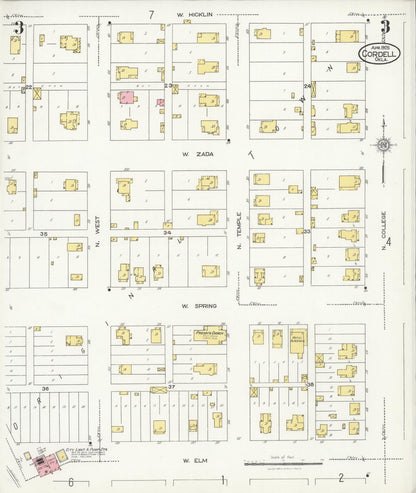 Sanborn Fire Insurance Map from Cordell, Washita County, Oklahoma (1926), Sheet #0003 - Complete Map Set gallery image, historic Sanborn map, vintage wall art, Oklahoma Oklahoma
